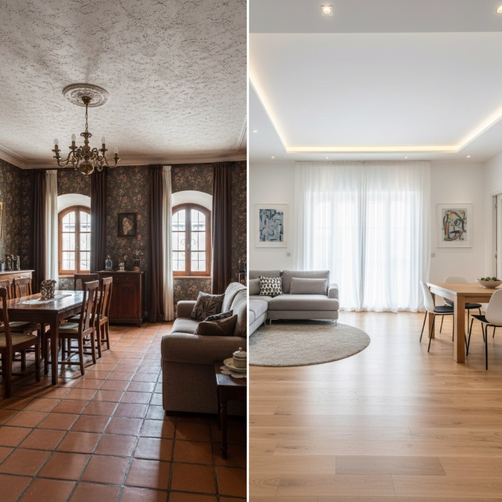 Antes y después de salón comedor